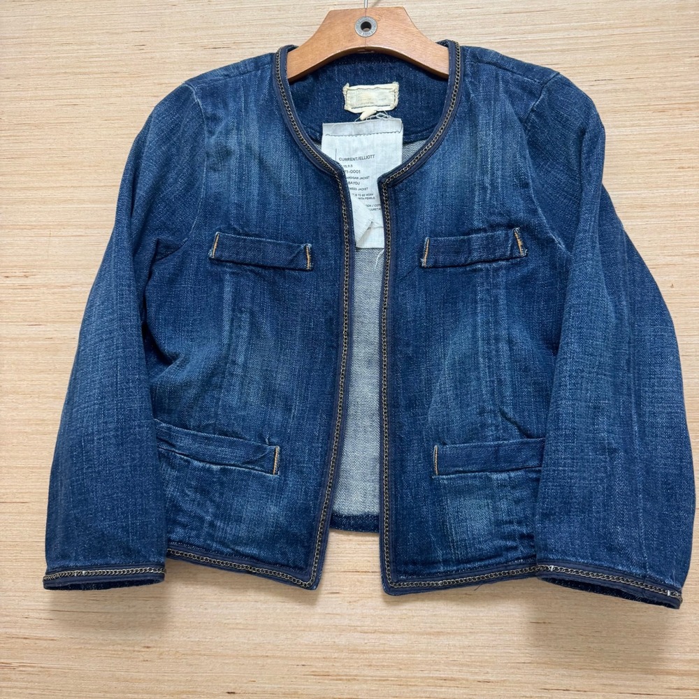 Current/Elliott Blue Bayou Denim‎ Cardigan Jacket 1960s Tweed check measurements